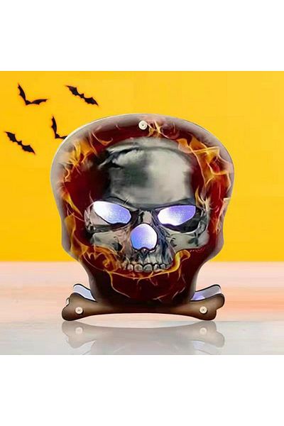 Ding Yongliang Halloween Decoration, Led, Skull Pattern, Wood, Multicolor, 19 X 23.5 Cm