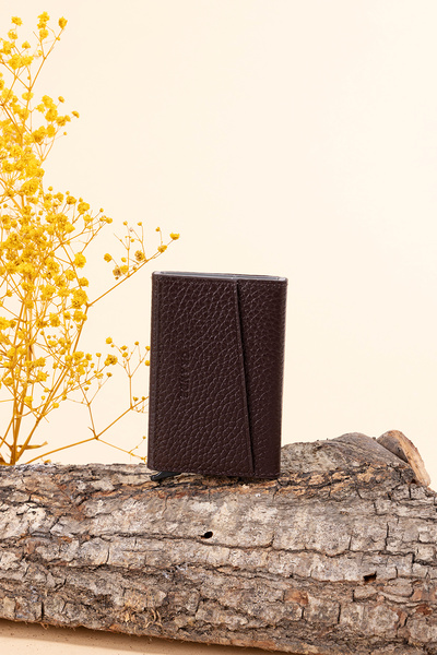 Grande 799 Γνήσιο δέρμα με μηχανισμό Slim Card Holder Flother Σκούρο καφέ