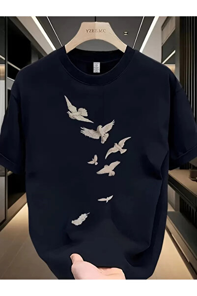 MODA 20/1 Tricou cu decolteu oversize din bumbac pieptănat Compack Free birds...