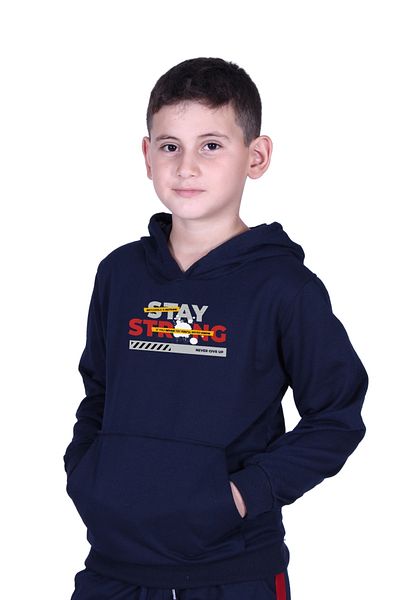 FYK KİDS Boy's Sweatshirt with Hooded Kangaroo Pocket Stay Strong Printed