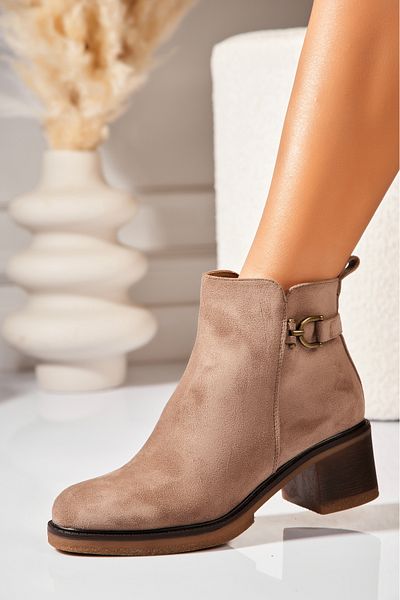 Joana Women's Khaki Fur-lined Ankle Boots Made of Suede Leather Jasiri