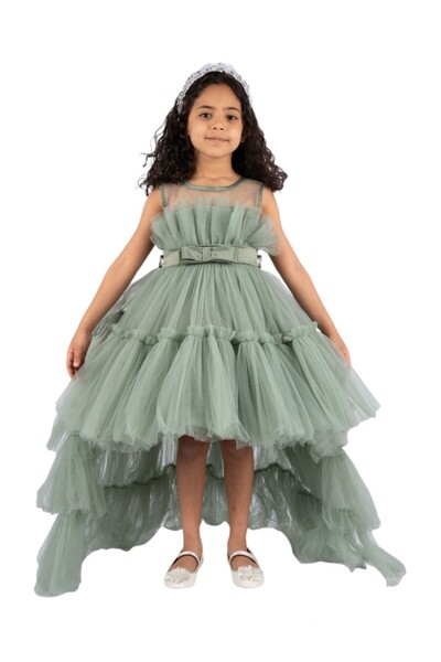 ddaniela فستان دانييلا - فستان شبكي بفيونكة أمامية وحاشية مكشكشة للبنات الصغا...