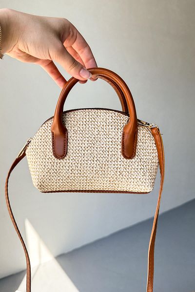 Cappmoda ÇNT-3035 Mini geantă cu mâner texturat din paie maro