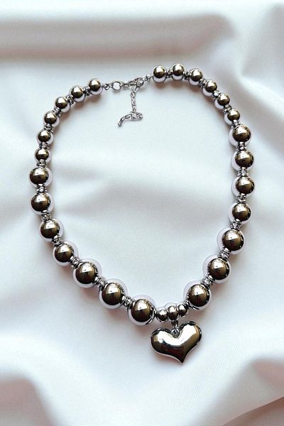 PETEK AKSESUAR Metalized Top Heart Necklace