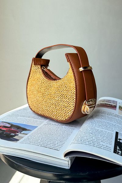 Cappmoda ÇNT-3034 Mini geantă de umăr cu detalii din paie
