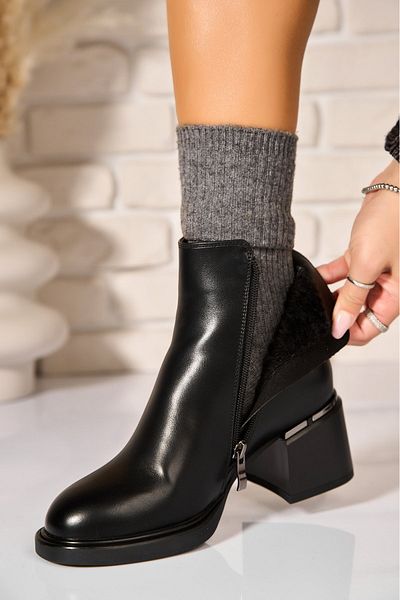 Joana Women's Black Fur-lined Ankle Boots Made of Ecological Leather Anila