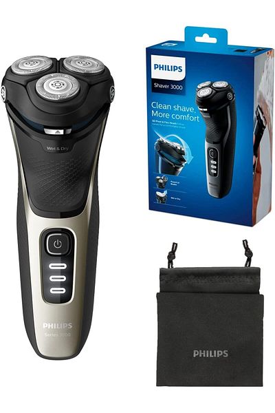 Philips Shaver Series 3000 - Electric Wet and Dry Shaver for Men with Fold-Out Trimmer and Travel Ba