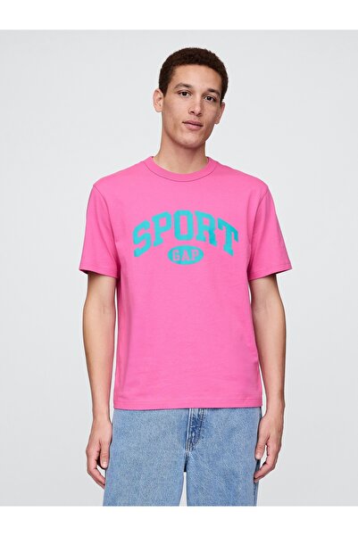 GAP Erkek Pembe Spor Logosu Relaxed T-Shirt