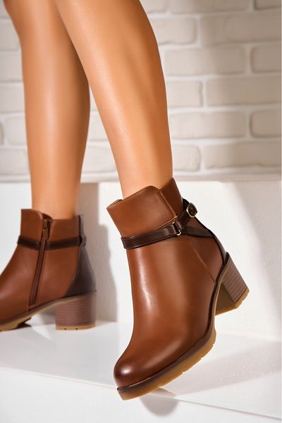Joana Women's Camel Fur-lined Ankle Boots Made of Emarie Eco-Leather