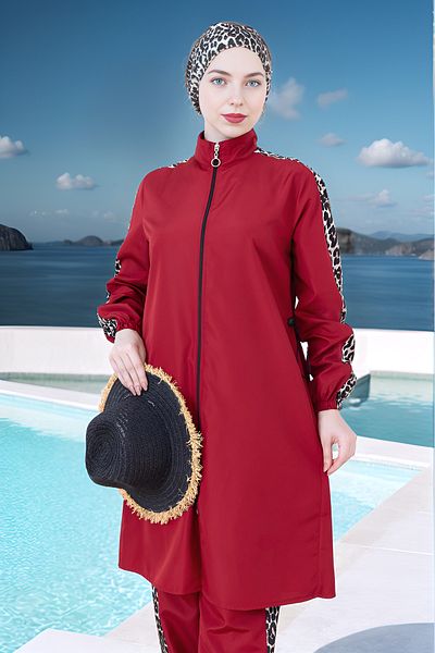 dilber fashion Bone and Bag Gift Gathered Waist Hijab Swimsuit Set