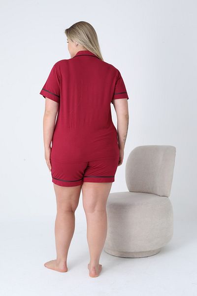 Miss Dünya Lissa Shirt Collar Front Buttoned Plus Size Shorts Knitted Fabric Pajama Set