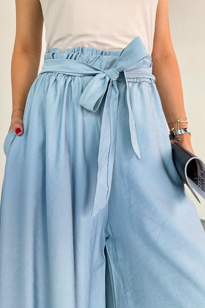 Cappmoda Pnt-07410 Turquoise Woven Belted Shalwar Skirt Trousers