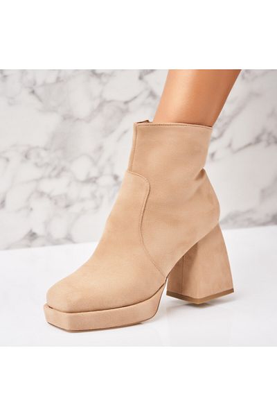 Joana Women's Khaki Fur-lined Ankle Boots Made of Nevelle Eco-Suede Leather