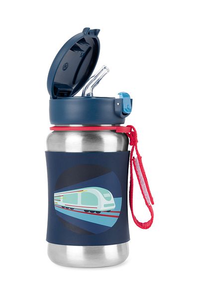 Skip Hop Spark Style Stainless Steel Water Bottle with Straw Train