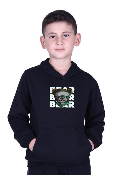 FYK KİDS Boy's Sweatshirt with Hood and Kangaroo Pocket Bear Print