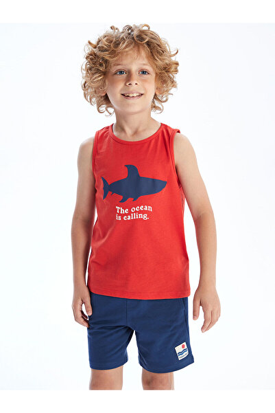 LC Waikiki Orange Crew Neck Printed Boys Undershirt