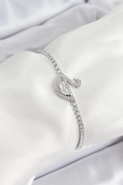 shopwave Brass Silver Color Zircon Stone Swan Model Women's Bracelet