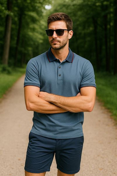 UOMOPARK 2988-1 Tricou din bumbac cu guler polo și detaliu la manșetă