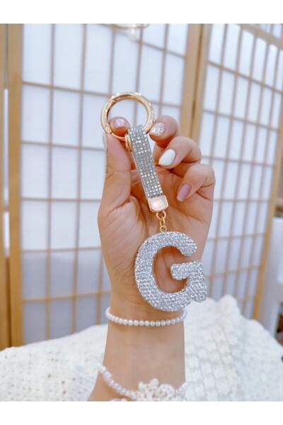Mansura Letter g White Rhinestone Letter Keychain, Bag Charm Vip Series