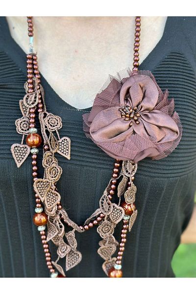 Gönülden Tasarım Brown Flowered Etnical Women's Necklace 46 cm