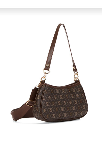 eflanmoda monogram baskılı baget kadın el ve omuz çantası