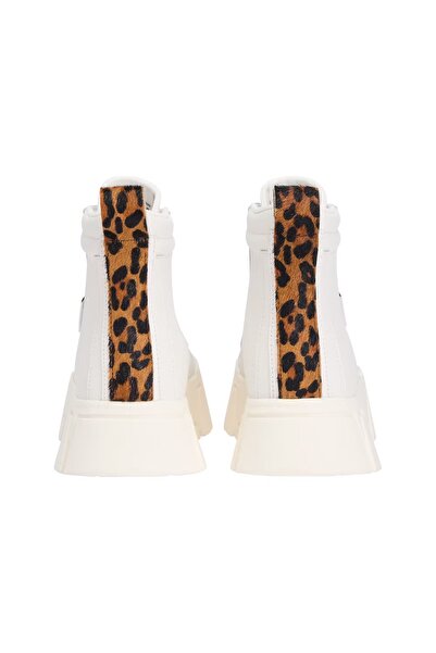 Tommy Hilfiger Kadın Leopar Detaylı Platform Tabanlı Bilekli Sneaker - Ekru