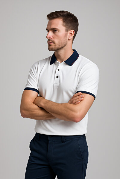 UOMOPARK 2988-1 Cotton Polo Neck Regular Fit T-Shirt with Collar and Cuff Detail