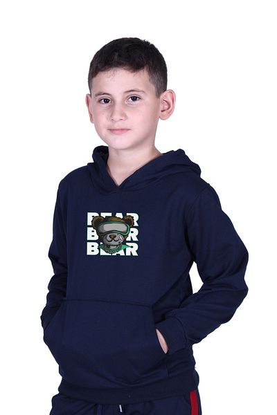 FYK KİDS Суитшърт за момче с качулка и щампа на кенгуру с джоб