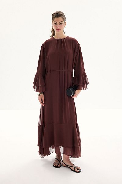 Hooopstore Φόρεμα Boho Flounced Yoryo Chiffon Coffee