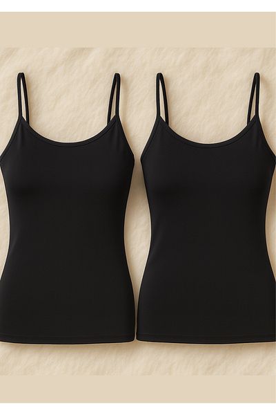 Loule Women's Clothing Rope Strap Modal & Cotton 2 Pieces Black Undershirt Ll.K66.O002.001