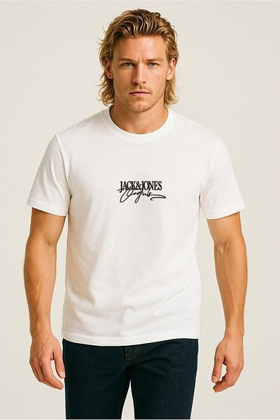 Jack & Jones 12276784 Мъжка тениска с кръгло деколте с лого Joralmerıa Branding Tee