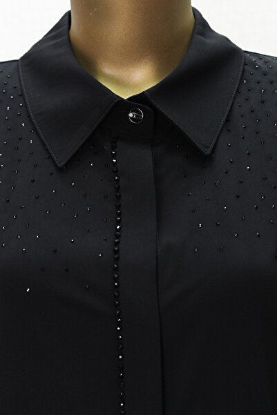 wennew 1024 ÖNDNEN DÜĞMELİ GÖĞSÜ TAŞLI GÖMLEK YAKA ŞIK TUNİK QYS TUNİK #24-063