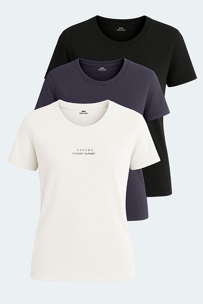 Slazenger Set de 3 tricouri pentru femei PAYTONS Ecru - Negru - Gri închis