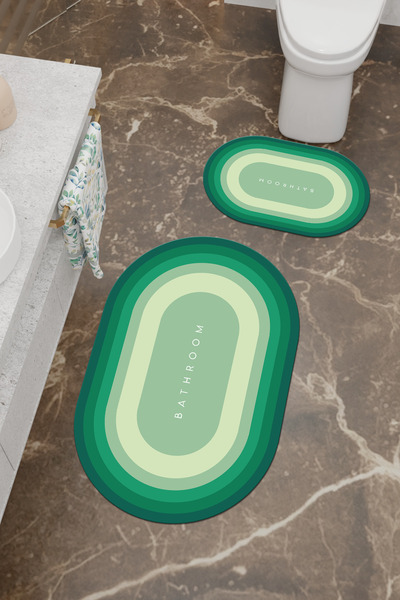 Charmbi Bathroom Patterned Eco Bath Mat, Non-Slip Base, Machine Washable, Digital Printing Set of 2