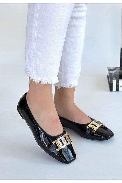 Zerenyus Embor Black Patent Leather Women's Ballerinas