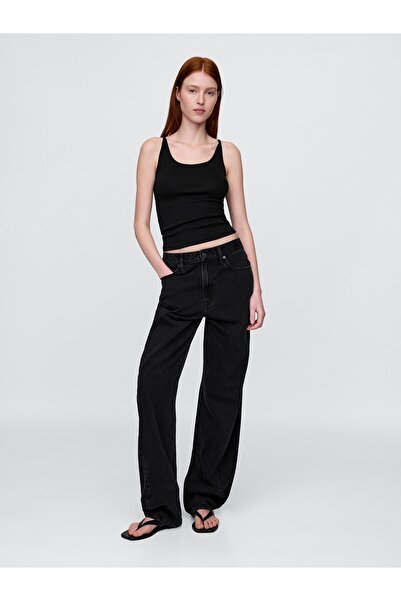 GAP Kadın Siyah Yuvarlak Yaka Crop Atlet