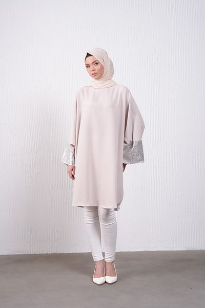 Filizzade Knee Length Loose Bat Evening Dress Tunic