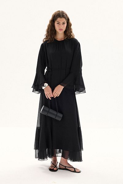 Hooopstore Μαύρο φόρεμα Boho Flounced Yoryo Chiffon