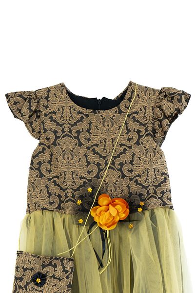 Oppland Girl's Dress 5-6-7-8 Years Old 100% Cotton Princess Model Bag Rope Belt Round Neck Lined