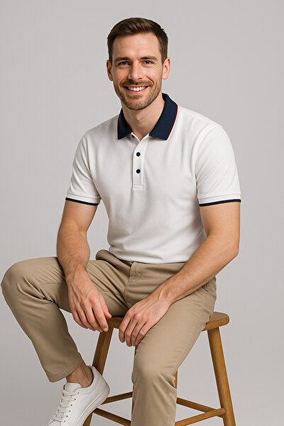 UOMOPARK 2988-1 Cotton Polo Neck Regular Fit T-Shirt with Collar and Cuff Detail