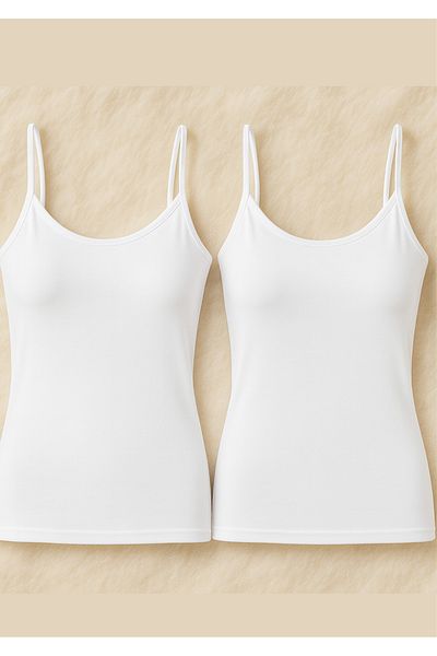 Loule Women's Clothing Rope Strap Modal & Cotton 2 Pieces White Undershirt Ll.K66.O002.001