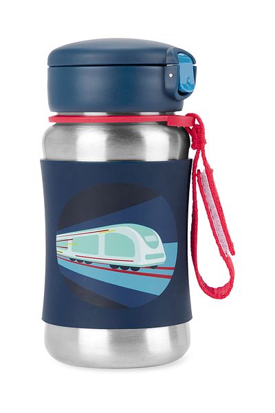 Skip Hop Spark Style Stainless Steel Water Bottle with Straw Train