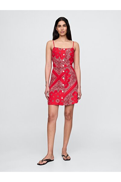 GAP Kadın Kırmızı Keten Karışımlı Mini Elbise