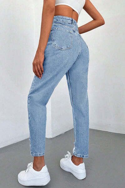 StreetWear Outlet Blugi Dama, Cu Talie Inalta Si Croiala Mom Fit Cu Rupturi