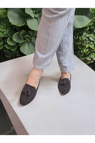 GokceKundura06 Tasseled Daily Genuine Leather Suede Comfortable and Stylish Loafer Shoes