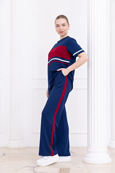 DJANGO STYLE Modal Contrast Garnished Sports Tracksuit Set