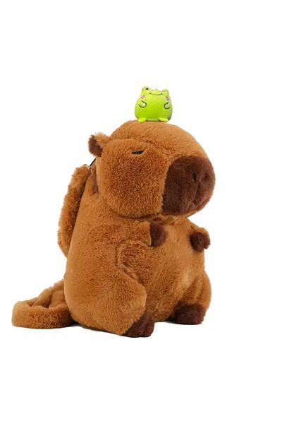 MOAWAVE Kids Backpack with Adorable Capybara and Frog Design, Size 35cm, Brown and Green Color