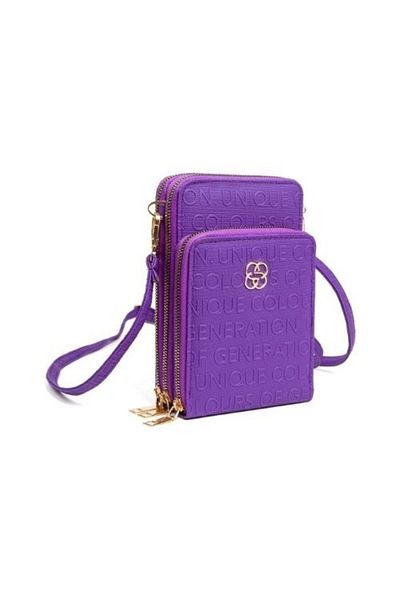 Newish Women's Purple Patterned Card Holder Wallet and Shoulder Bag with Phone Compartment