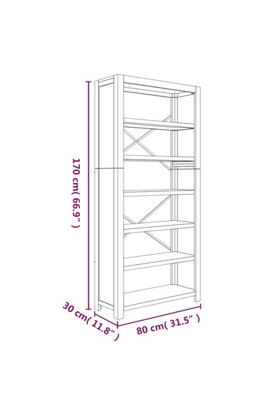 vidaxl 6-Tier Bookcase 80x30x170 cm Solid Wood Acacia