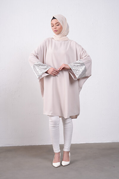 Filizzade Knee Length Loose Bat Evening Dress Tunic